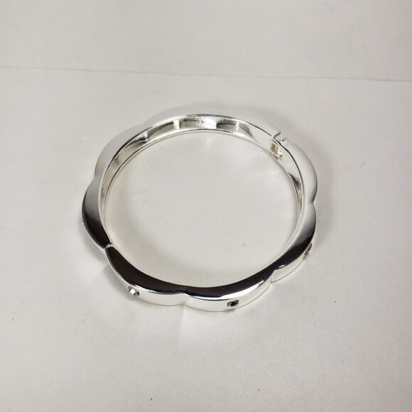 Sparkling Crystal Chunky Bangle Bracelet in Polished Silver Tone for Women - Picture 4 of 5